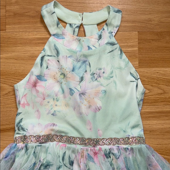 Rare Editions Floral Girls Dress Pastel Accents Halter Mesh Tulle Skirt Size 12 - Picture 2 of 9